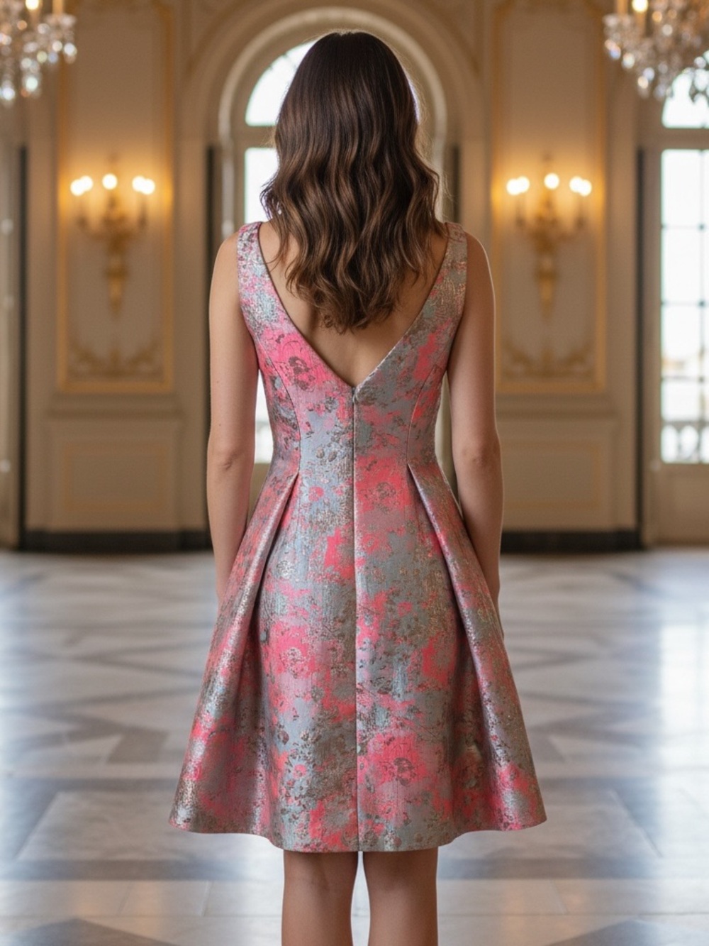Adrianna Papell Floral Metallic Jacquard Cocktail Dress Size 8 - Picture 8 of 13